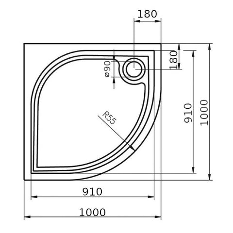 Riho Kolping zuhanytálca 80x80 íves, lábbal, szifonnal (DB1000500000000)
