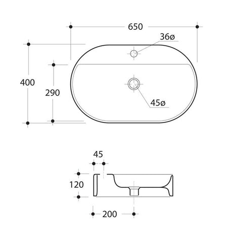 SAPHO KERASAN RING Pultra szerelhető kerámiamosdó, 65x12x40cm (028501)