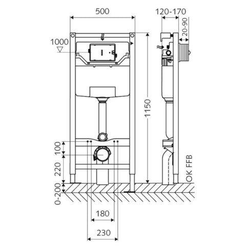 Schell Montus C 120 WC-szerelőmodul vakolat alatti WC tartállyal, távtartóval és zajvédővel