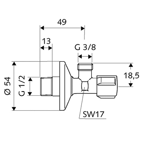 SCHELL Sarokszelep 1/2"-3/8",  csavarzat nélkül