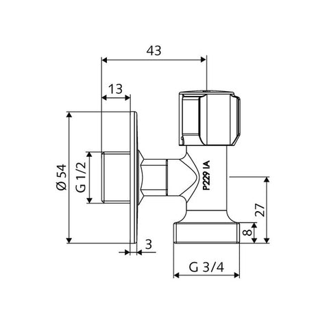 SCHELL Mosógép, készülékcsatlakozó szelep, helytakarékos kivitel 1/2"-3/4"