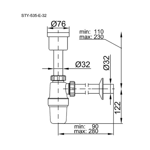 Styron piszoár szifon egyenes 32mm (STY-535-E-32)