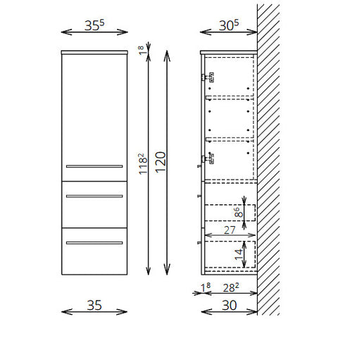 Tboss Famme kiegészítő szekrény, 1 ajtós, 2 fiókos, 120cm (F120 1A2F)