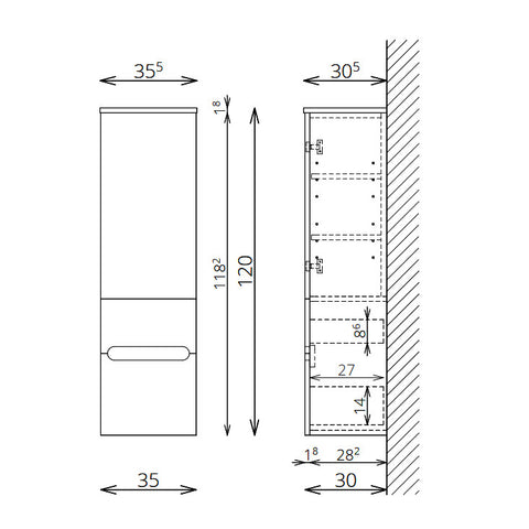 Tboss Luna/Slim kiegészítő szekrény, 1 ajtós, 2 fiókos, 120cm (F120 1A2F)