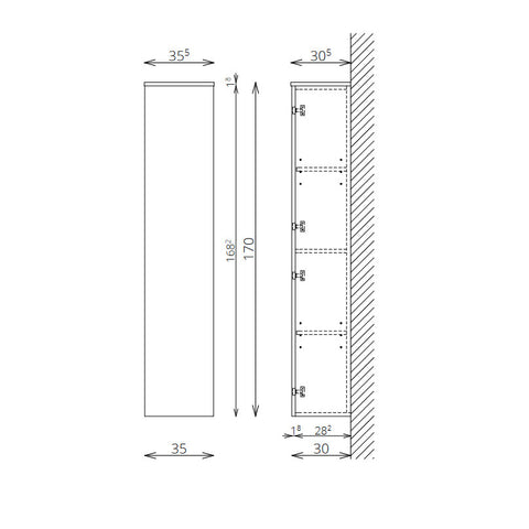 Tboss Luna/Slim kiegészítő szekrény, 1 ajtós, 170cm (F170 1A)