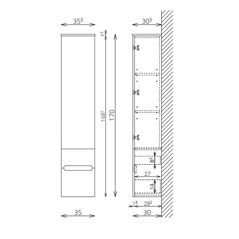 Tboss Luna/Slim kiegészítő szekrény, 1 ajtós, 2 fiókos, 170cm (F170 1A2F)