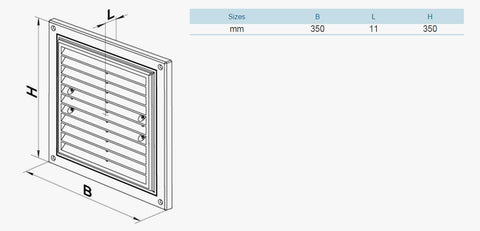 VENTS szellőzőrács MV 350x350 S M beépítőkarmokkal