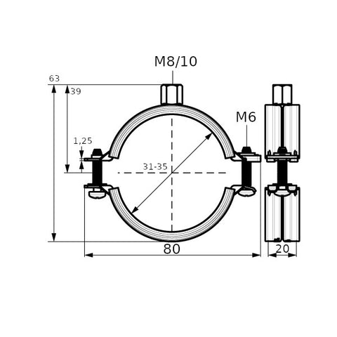 Walraven csőbilincs gumibetétes KSB2 M8/10 31-35mm