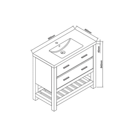 Wellis Soria 2 fiókos mosdószekrény, alsó polccal (89x45x80)