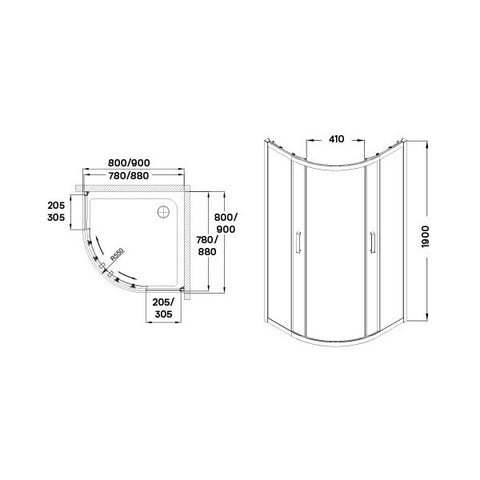 Wellis Aquarius 90 két tolóajtós íves kabin Easy Cleannel (90x90x190) WC00472