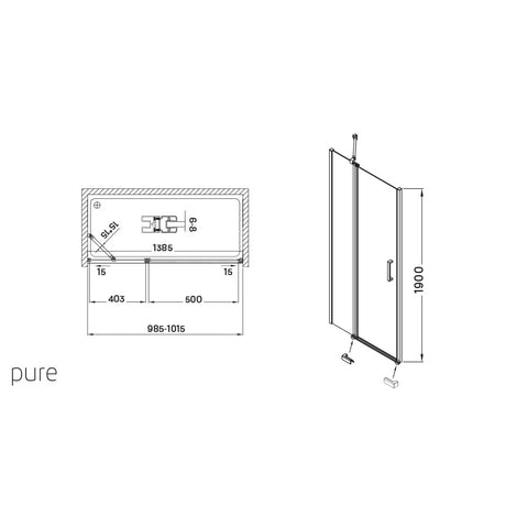 Wellis Pure 110 nyílóajtós zuhanyfal, easy cleannel, 110x190cm