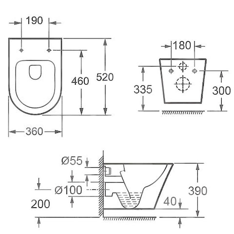 Wellis Clement fali rimless wc (36x52x35)