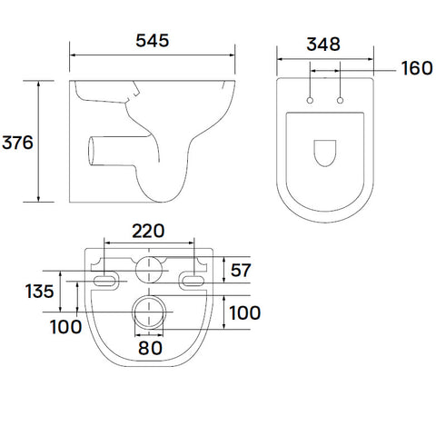 Wellis Erin fali Rimless WC (34,8x54,5x37,6)