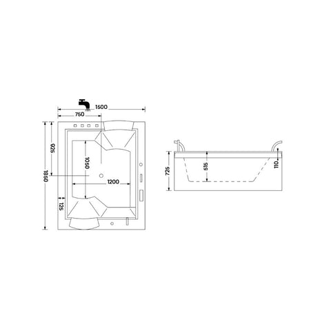 Wellis Nera Maxi E-Drive™, hidromasszázs kád, csaptelep nélkül (185x150x72,5)