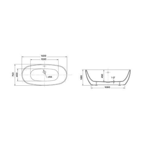 Wellis Oval 150 szabadon álló kád (150x75x58)