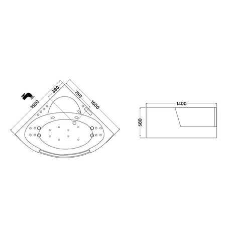 Wellis Tivoli E-Drive™, hidromasszázs kád, csaptelep nélkül (150x150x58)