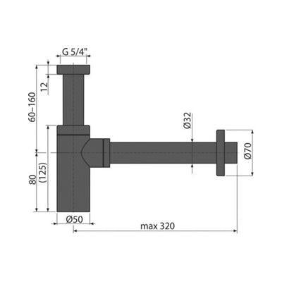 Alcaplast mosdószifon A 400 Black, matt fekete, leeresztő nélkül DN32