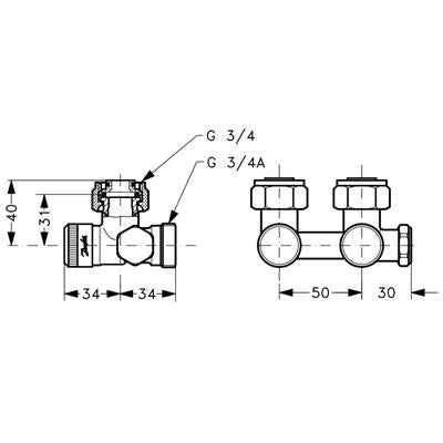 Danfoss RLV-K csapblokk sar. G3/4" -G3/4"