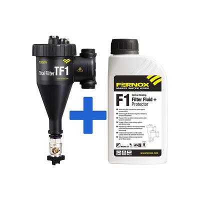 FERNOX Total filter TF1 iszapleválasztó, mágneses, golyóscsappal 22mm + F1 inhibitor folyadék