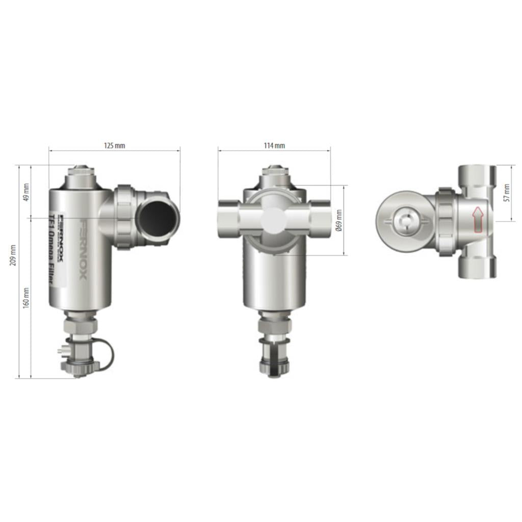 FERNOX TF1 OMEGA filter iszapleválasztó, mágneses, fémházas 1"