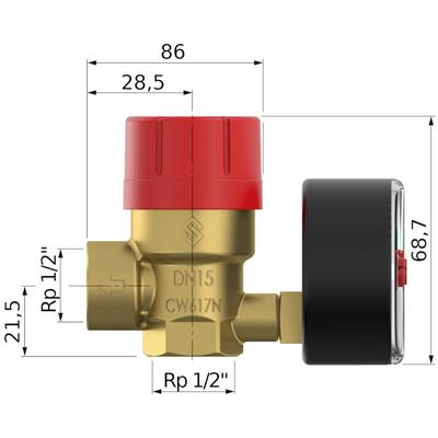 Flamco bizt. Prescomano bizt.szelep+manométer 1/2" - 1/2" 3 bar