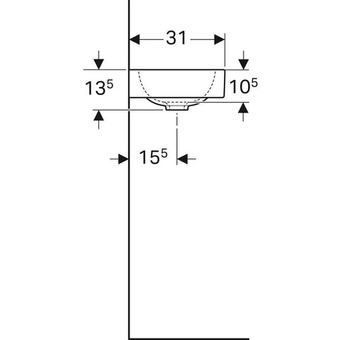 Geberit iCon kézmosó pakolófelülettel  53x13,5x31cm, csaplyuk bal oldalt, túlfolyó nélkül