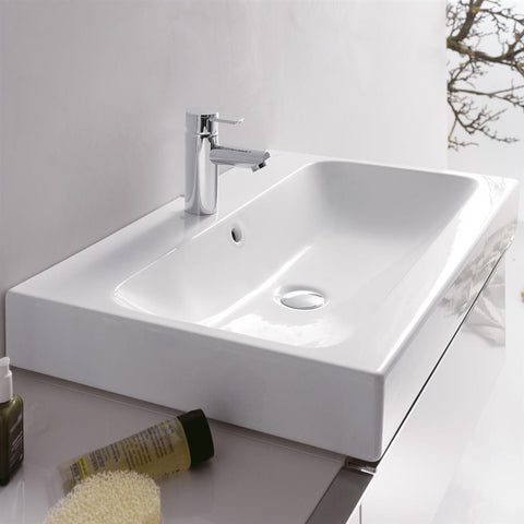 Geberit iCon pultra ültethető mosdó, 60x15,5x48,5cm, csaplyuk középen, túlfolyóval