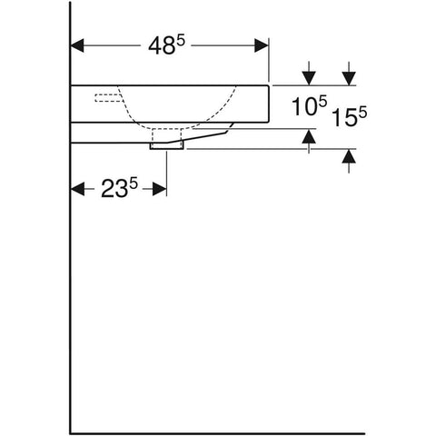 Geberit iCon pultra ültethető mosdó, 60x15,5x48,5cm, csaplyuk középen, túlfolyóval