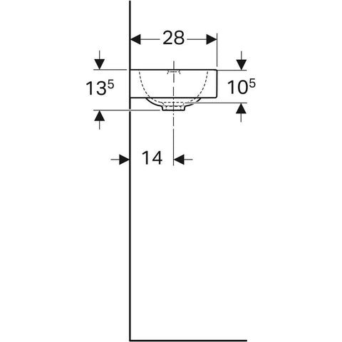Geberit iCon kézmosó, 38x13,5x28cm, csaplyuk bal oldalon, túlfolyó nélkül