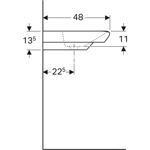 Geberit myDay mosdó, 60x13.5x48cm, csaplyuk középen, túlfolyó nélkül, KeraTect®