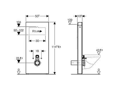 Geberit Monolith szerelőmodul fali WC-hez,114 cm, UMBRA üveg