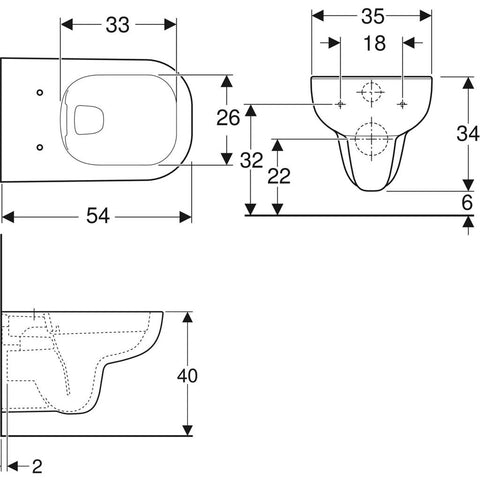Geberit Smyles Square WC csésze, fali, mély öblítésű, Rimfree, 54cm
