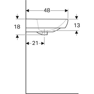 Geberit Selnova Square mosdó, 65x18x48 cm, csaplyuk középen, túlfolyóval (500.299.01.1)