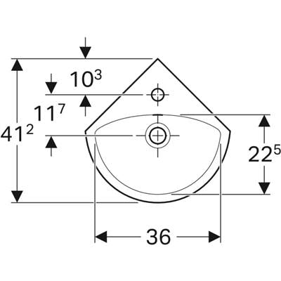 Geberit Selnova sarok kézmosó 41,4x42,1cm, középen csaplyuk, (500.326.01.1)