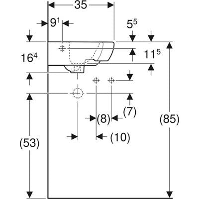 Geberit Selnova sarok kézmosó 41,4x42,1cm, középen csaplyuk, (500.326.01.1)