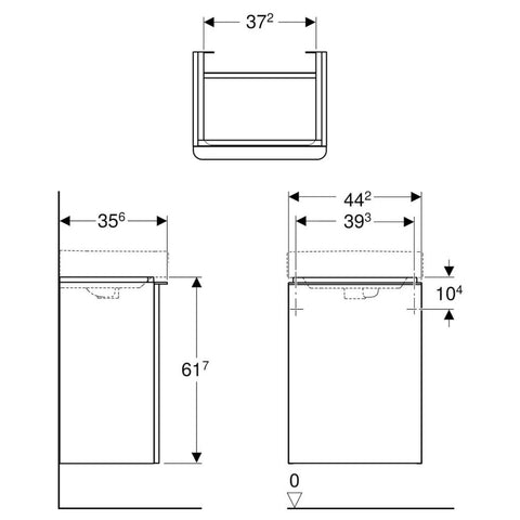Geberit Smyle Square alsó szekrény kézmosóhoz,jobbos ajtó,44.2x61.7x35.6cm,magasfényű lakkozott fehé
