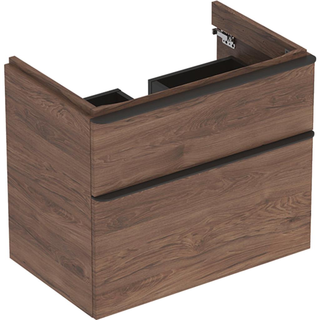 Geberit Smyle Square alsó szekrény mosdóhoz, két fiókkal, 73.4x61.7x47cm, feketedió hickory