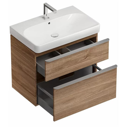 Geberit Smyle Square alsó szekrény mosdóhoz, két fiókkal, 73.4x61.7x47cm, feketedió hickory