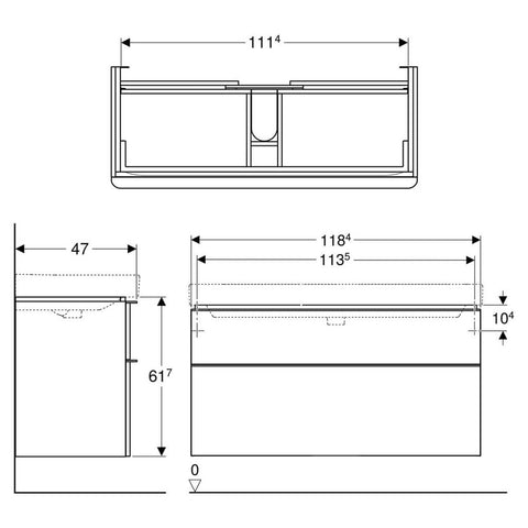 Geberit Smyle Square alsó szekrény mosdóhoz, két fiókkal, 118,4x61,7x47cm, magasfényű lakk