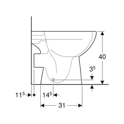 Geberit Selnova álló WC, mélyöblítésű, hátsó kifolyású, részben zárt forma, Rimfree