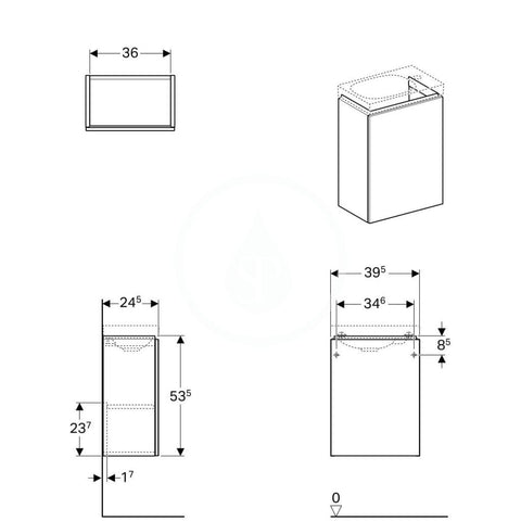 Geberit Acanto alsó szekrény kézmosóhoz, 39,5x53,5x24,5cm magasfényű fehér