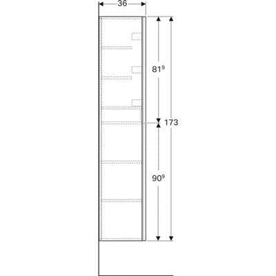 Geberit Acanto magas szekrény, 2 ajtó, 38x173x36, matt lakkozott homokszürke/fényes homokszürke üveg