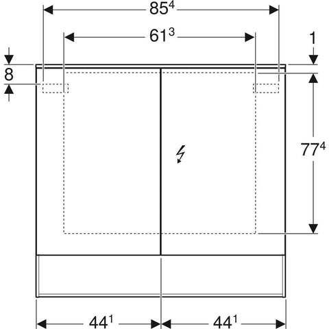 Geberit Acanto tükrös szekrény világítással, két ajtóval, 90x83x21.5, faerezetes melamin/fakó tölgy