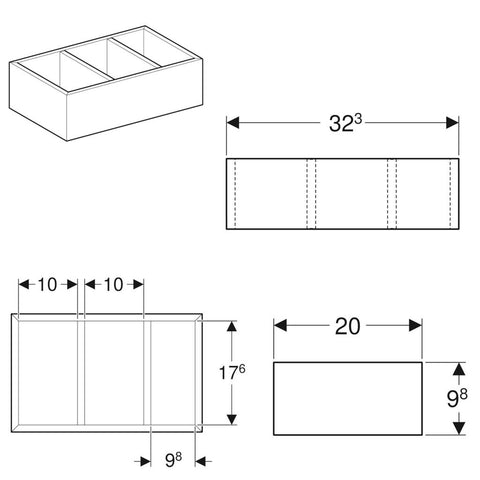 Geberit Smyle Square fiókbetét, H osztású, 32,3x9,8x20cm