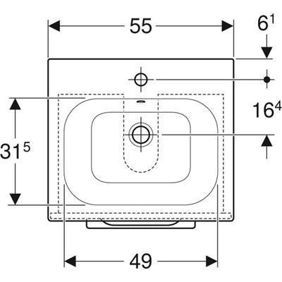Geberit Selnova Square mosdószekr., keskeny mosdóval, 53.8x50.2, feketedió hickory/Melamin faszerk.