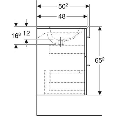 Geberit Selnova Square mosdószekr., keskeny mosdóval, 53.8x50.2, feketedió hickory/Melamin faszerk.