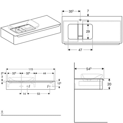 Geberit myDay alsó szekrény pultra ültethető mosdóhoz, egy fiókkal, 150x54,5x20cm, magasfényű tóp, b