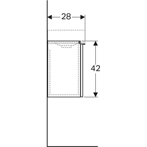 Geberit iCon alsó szekrény kézmosóhoz, 1 jobbra nyíló ajtóval, 37x42x28cm, melaminos faszerkezetes