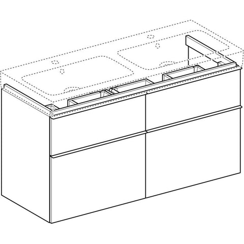 Geberit iCon alsó szekrény dupla mosdóhoz, négy fiókkal, 119x62x47,7, melaminos faszerkezetes tölgy