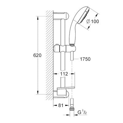 Grohe Tempesta 100 mm IV funkciós 600 mm rudas zuhanyszett, polccal 28436002